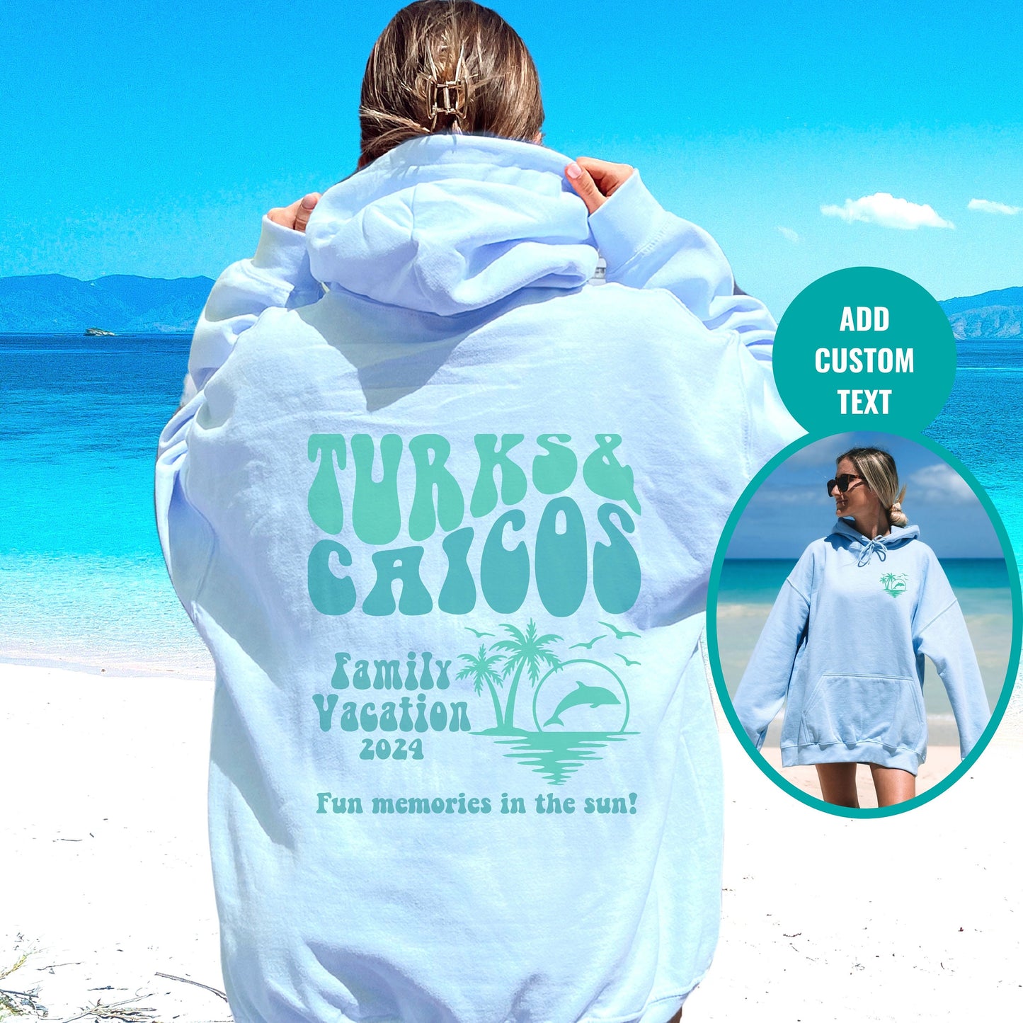 CUSTOM Turks & Caicos Hoodie, Trendy Beach Hoodies, Matching Family Vacation Sweatshirt, Cruise Crew Shirt, Antillas Mayores, Grace Bay,