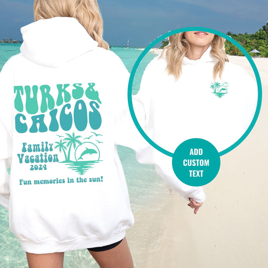 CUSTOM Turks & Caicos Hoodie, Trendy Beach Hoodies, Matching Family Vacation Sweatshirt, Cruise Crew Shirt, Antillas Mayores, Grace Bay,