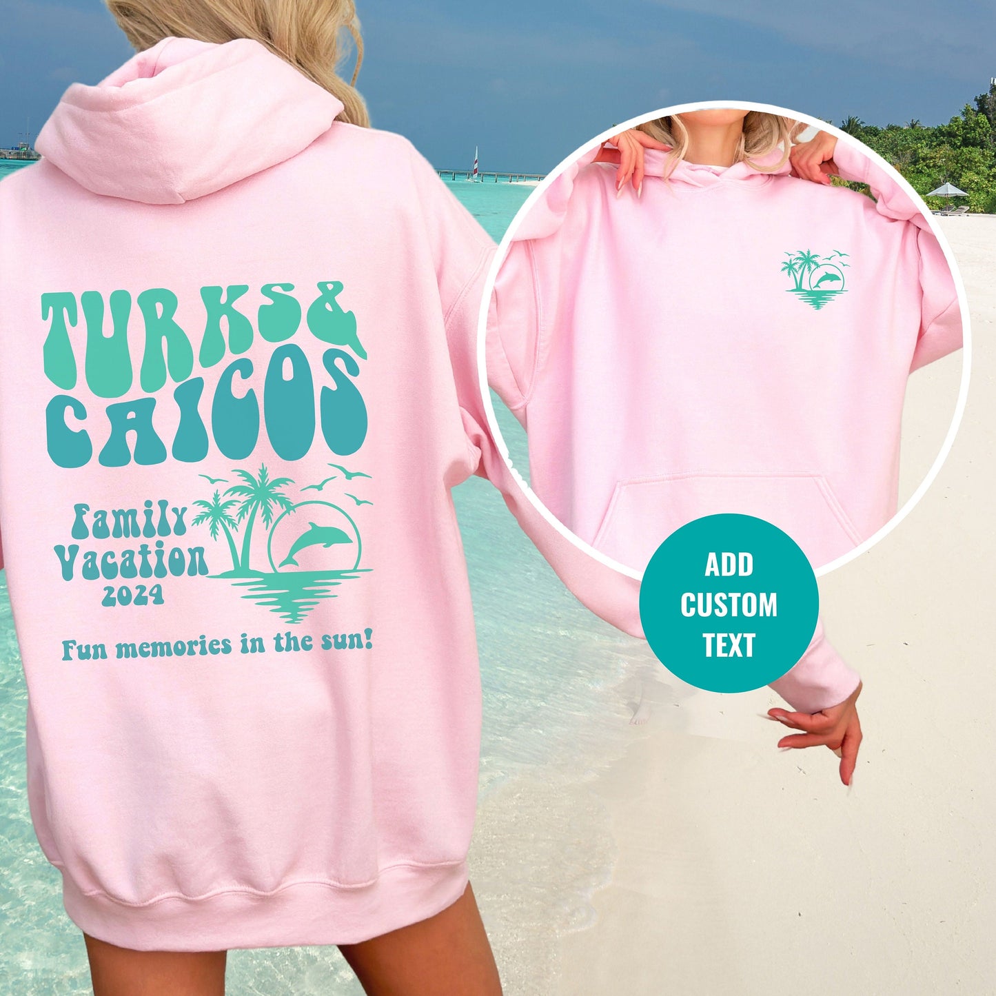 CUSTOM Turks & Caicos Hoodie, Trendy Beach Hoodies, Matching Family Vacation Sweatshirt, Cruise Crew Shirt, Antillas Mayores, Grace Bay,