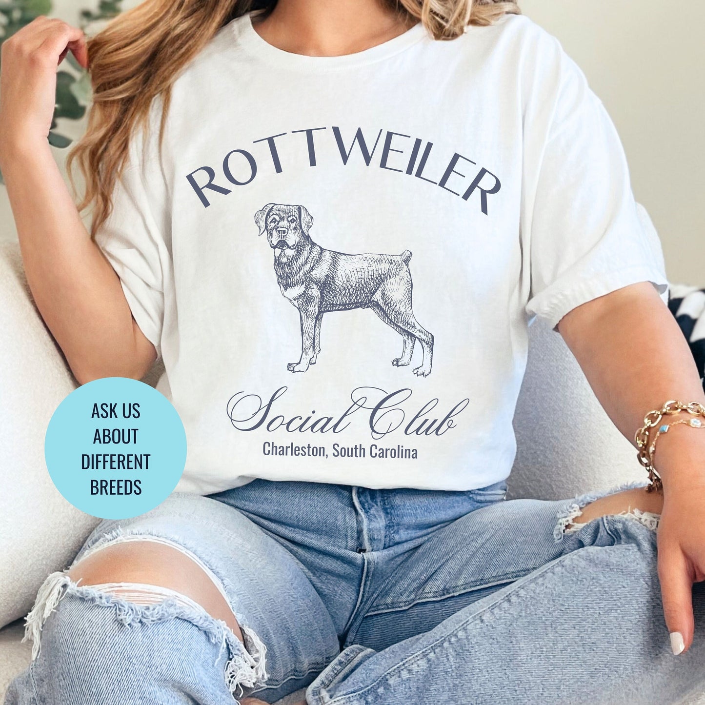 Rottweiler Shirt | Dog Grandma Gift | Big Dog Breed | New Dog Shirts for her | Social Club Shirt | Trendy Puppy Mom Gifts | Fun Dog Tees