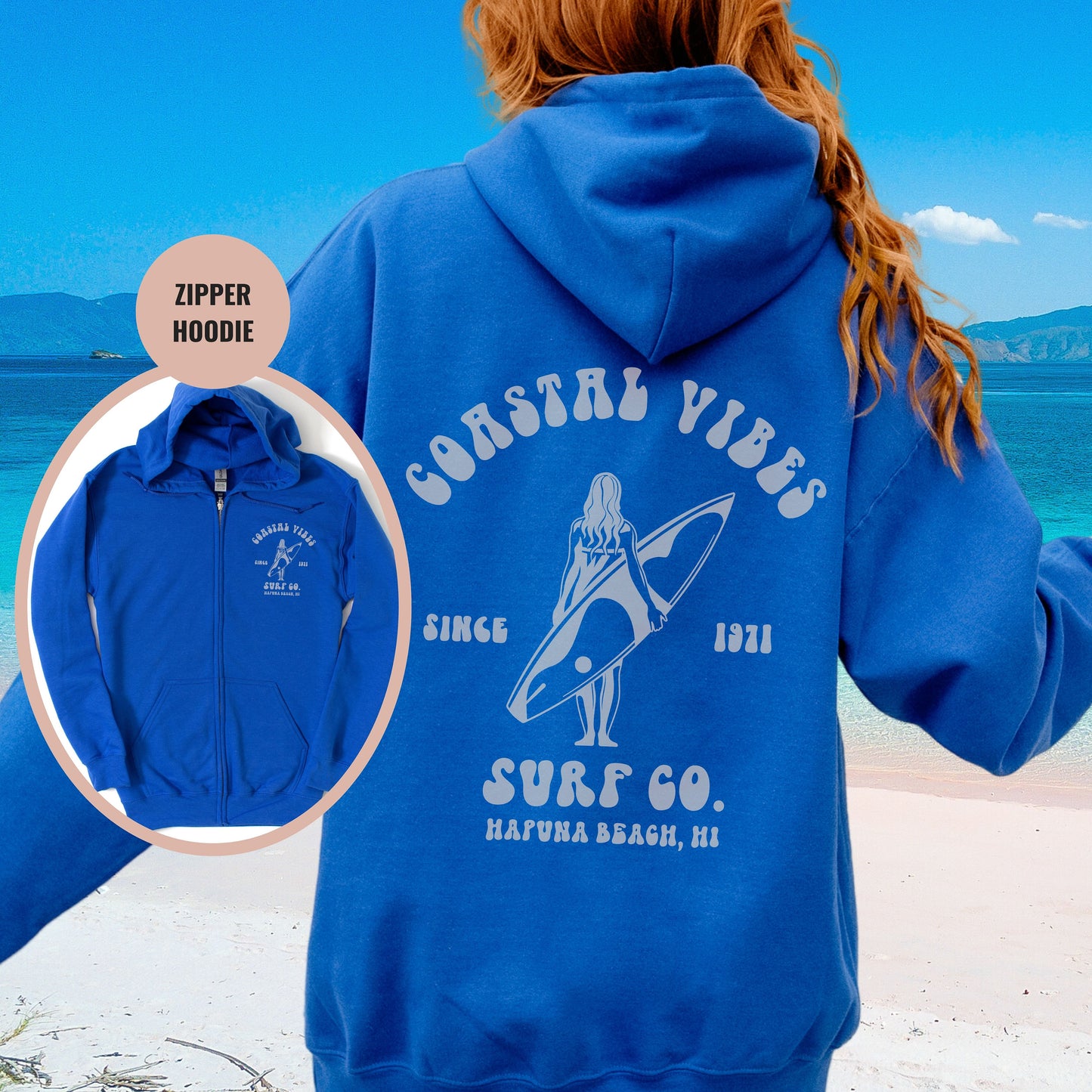 Custom Hapuna Beach Zip Hoodie, Hawaiian Cruise, Zipper Sweatshirt, Cruise Crew