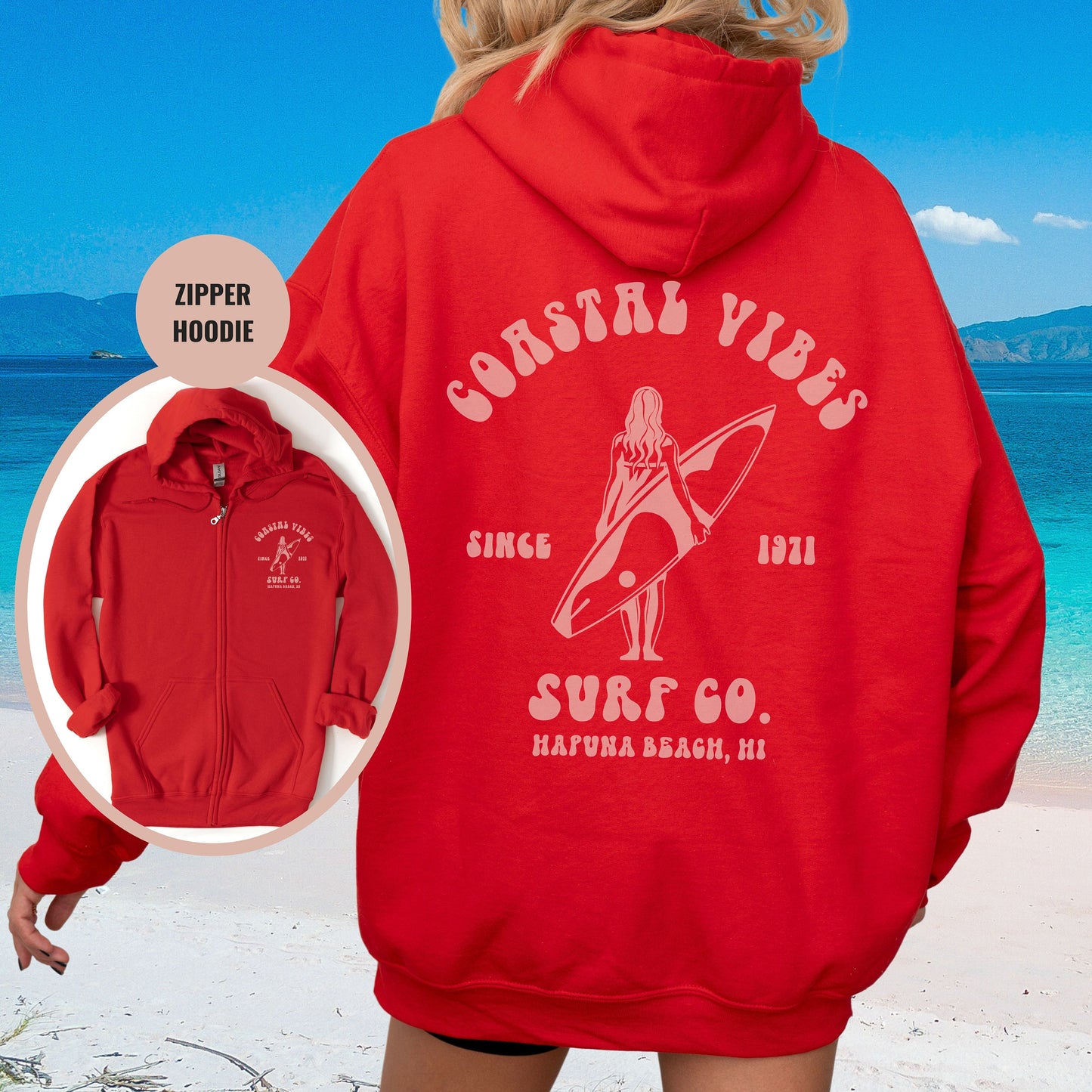 Custom Hapuna Beach Zip Hoodie, Hawaiian Cruise, Zipper Sweatshirt, Cruise Crew