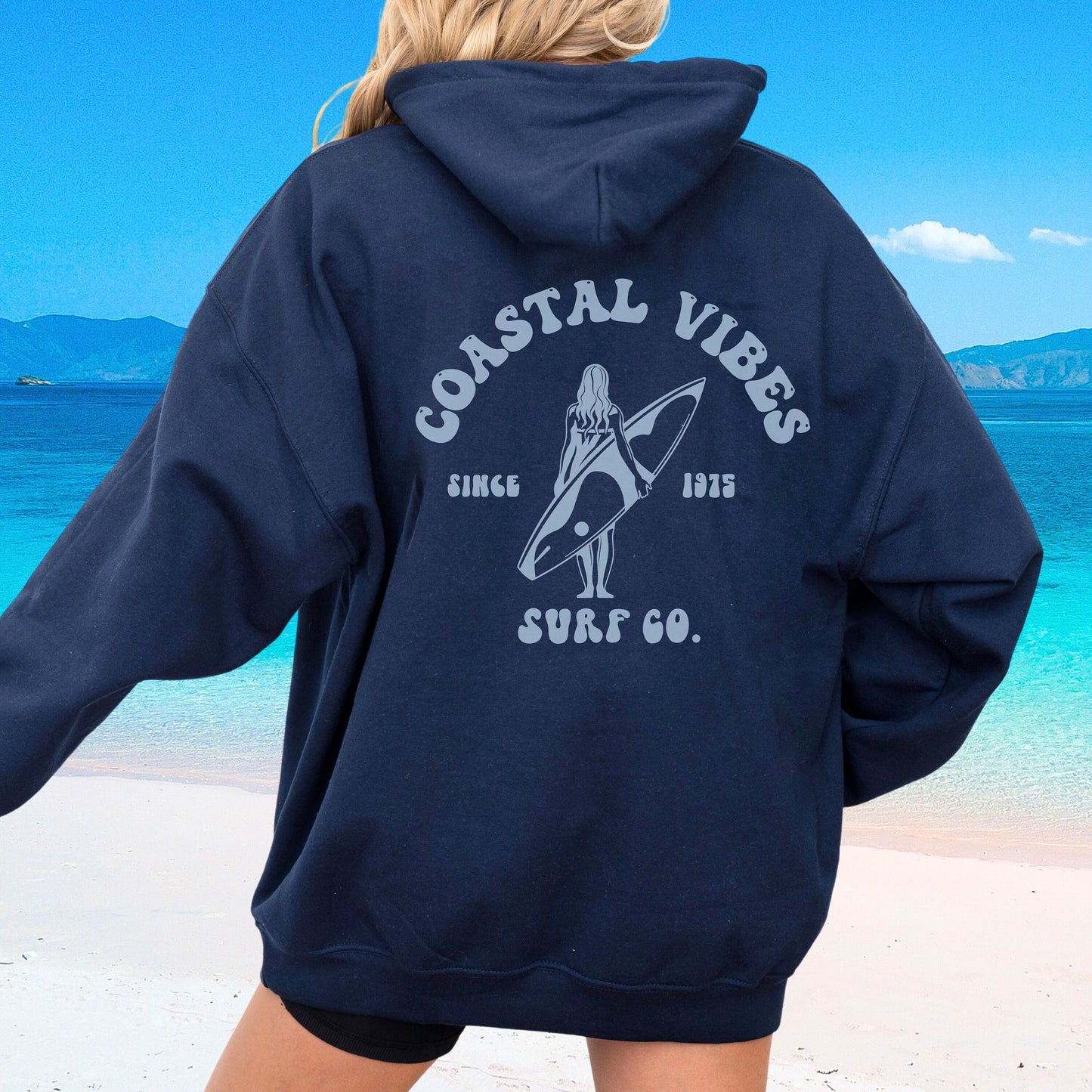 Coastal Vibes hoodie (back design) Surfer girl, Beach sweatshirt, Trendy sweatshirt, Surfboard Hoodie, Beach Bum, Beach Day, Surf shirt