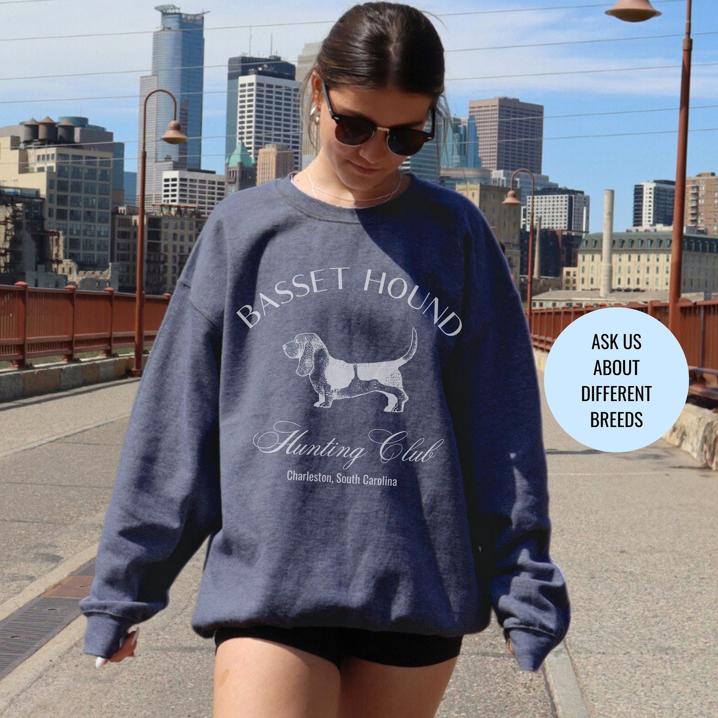 Basset Hound Sweatshirt | Dog Grandma Gift | Big Dog Breed | New Dog Shirts for her | Social Club | Trendy Puppy Mom Gifts | Fun Dog Tees