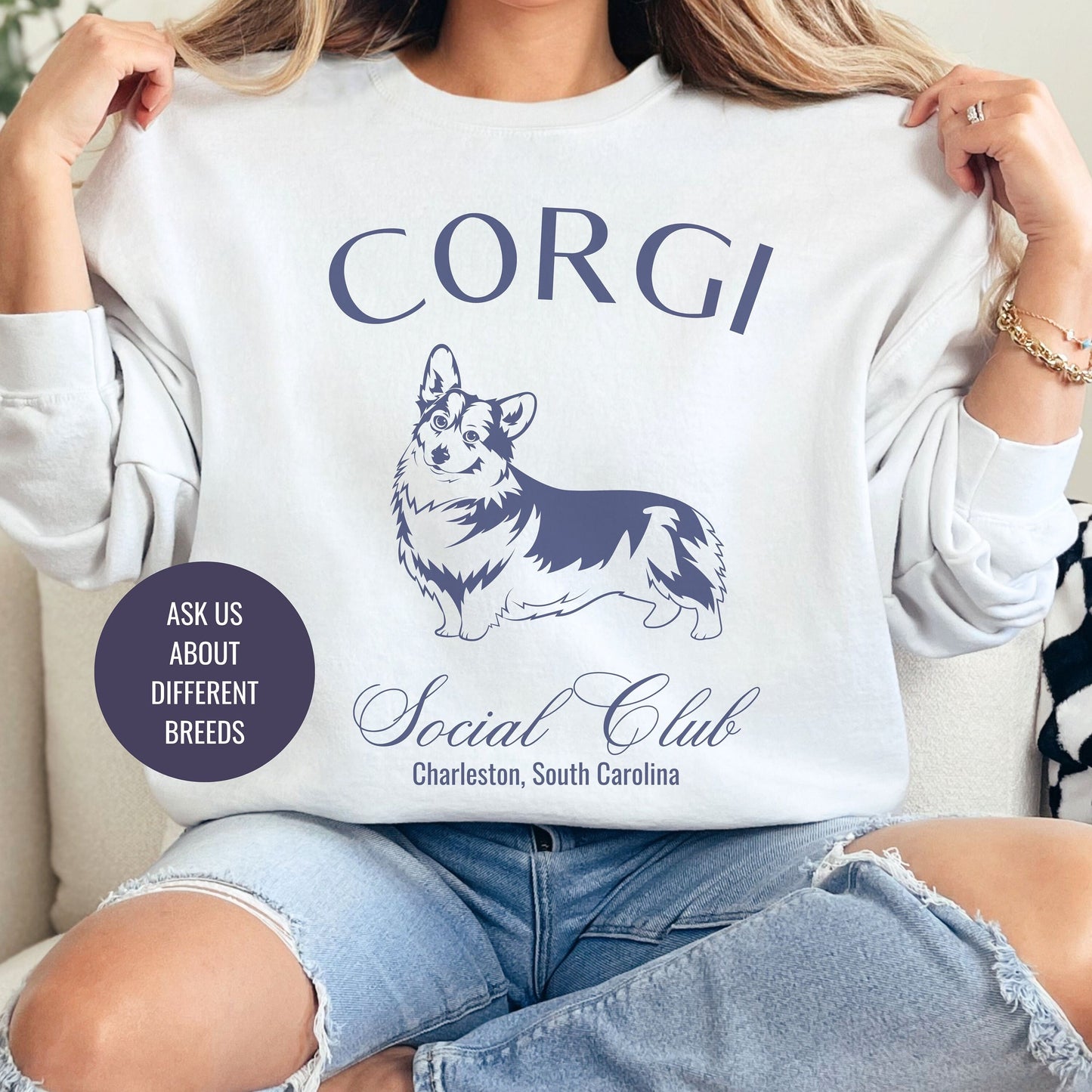 Corgi Sweatshirt | Personalized Grandma Gift | Big Dog Breed | New Dog Shirt for her | Social Club | Trendy Puppy Mom Gifts | Fun Dog Tees