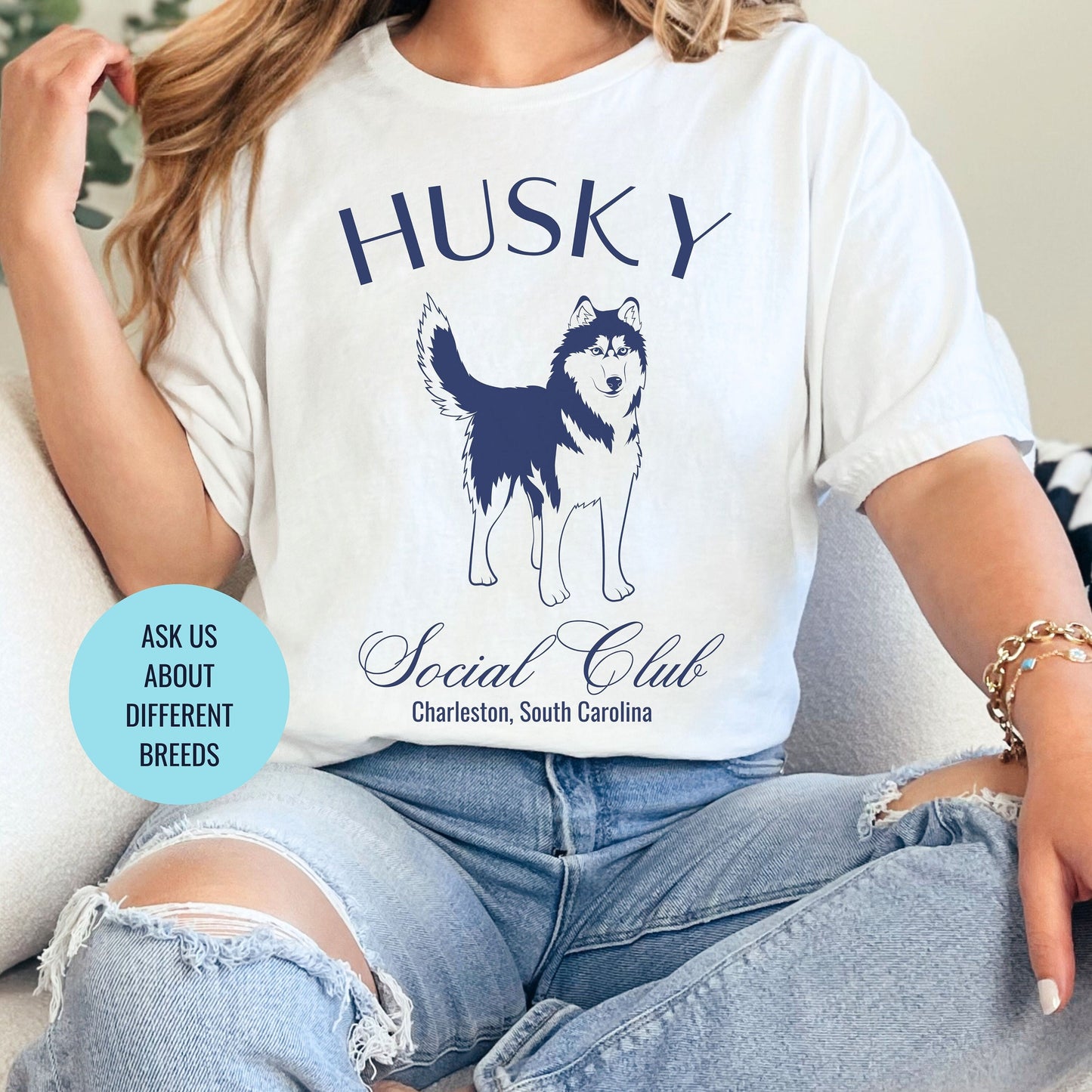 Husky Shirt | Dog Dad Shirt | Personalized Grandma Gifts | Custom Dog Shirts for her | Social Club Shirt | Puppy Mom Gifts | Fun Dog T-Shirt