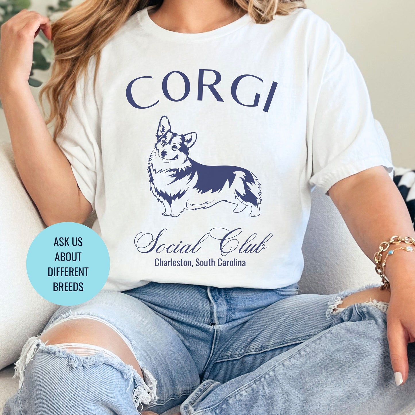 Corgi Shirt | Dog Dad Shirt | Personalized Grandma Gifts | Custom Dog Shirts for her | Social Club Shirt | Puppy Mom Gifts | Fun Dog T-Shirt