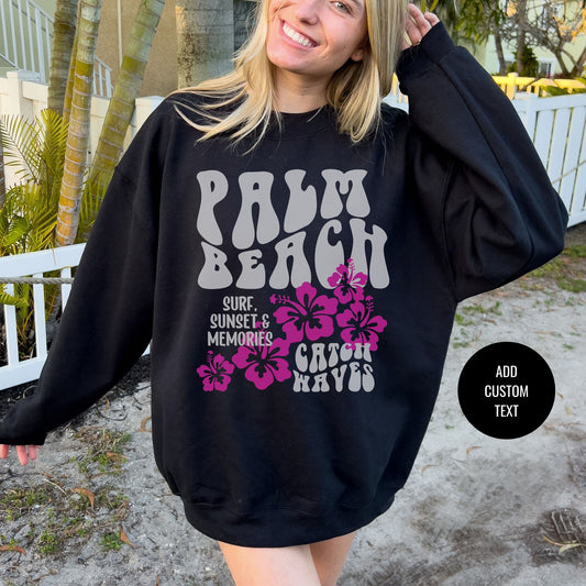 Palm Beach Sweatshirt, Oversized Ocean Beach Crewneck