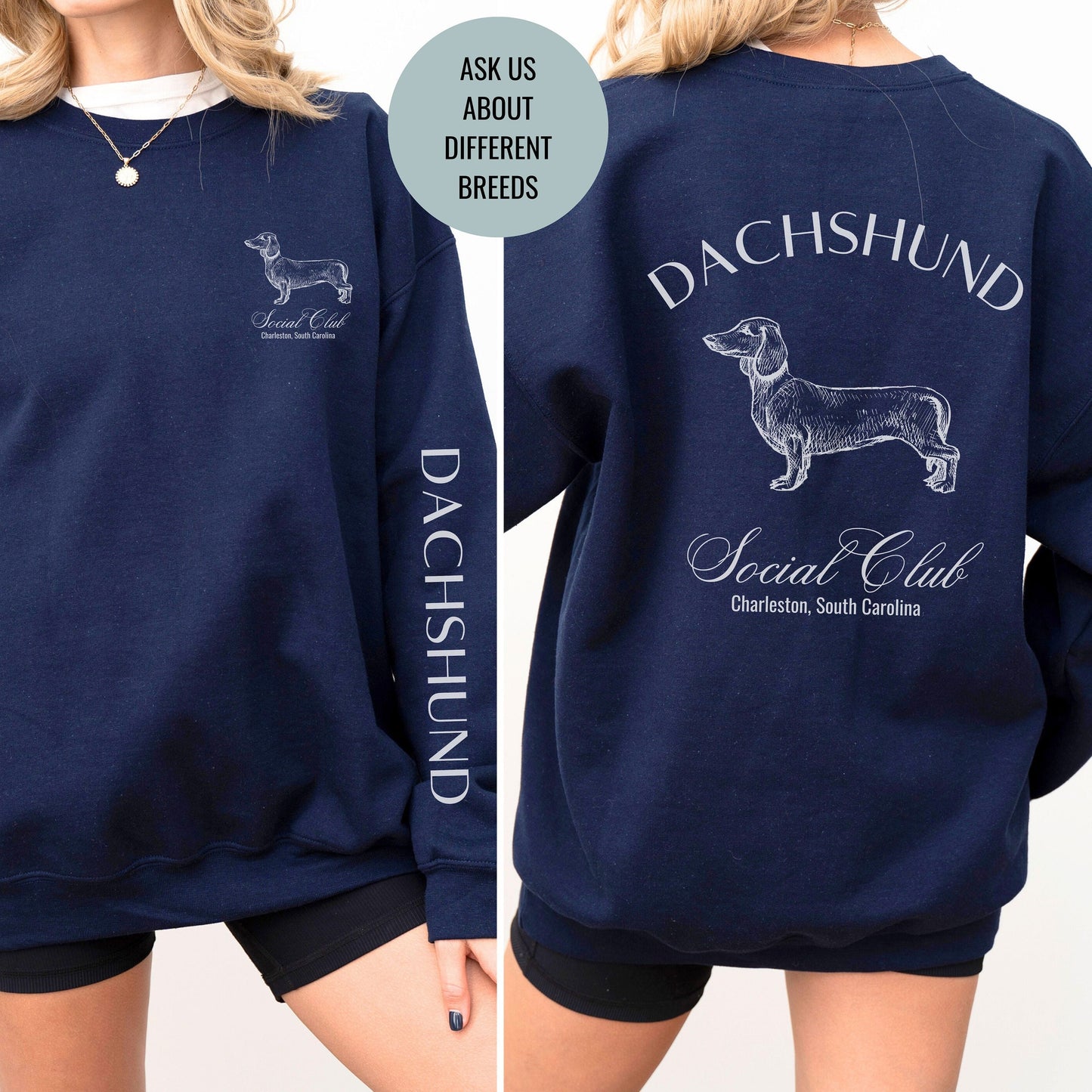 Dachshund Sweatshirt | Dog Grandma Gift | Small Dog Breed Gift | New Dog Shirt for her | Social Club | Trendy Puppy Mom Gifts | Fun Dog Tees