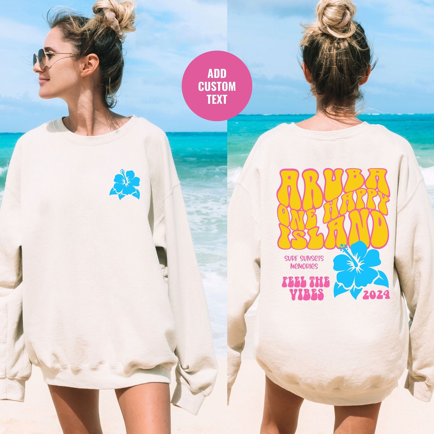 Aruba Sweatshirt | One Happy Island Crewneck | Island vibes Vacation Souvenir Coconut Girl | Matching Family Cruise Summer Break Sweatshirts