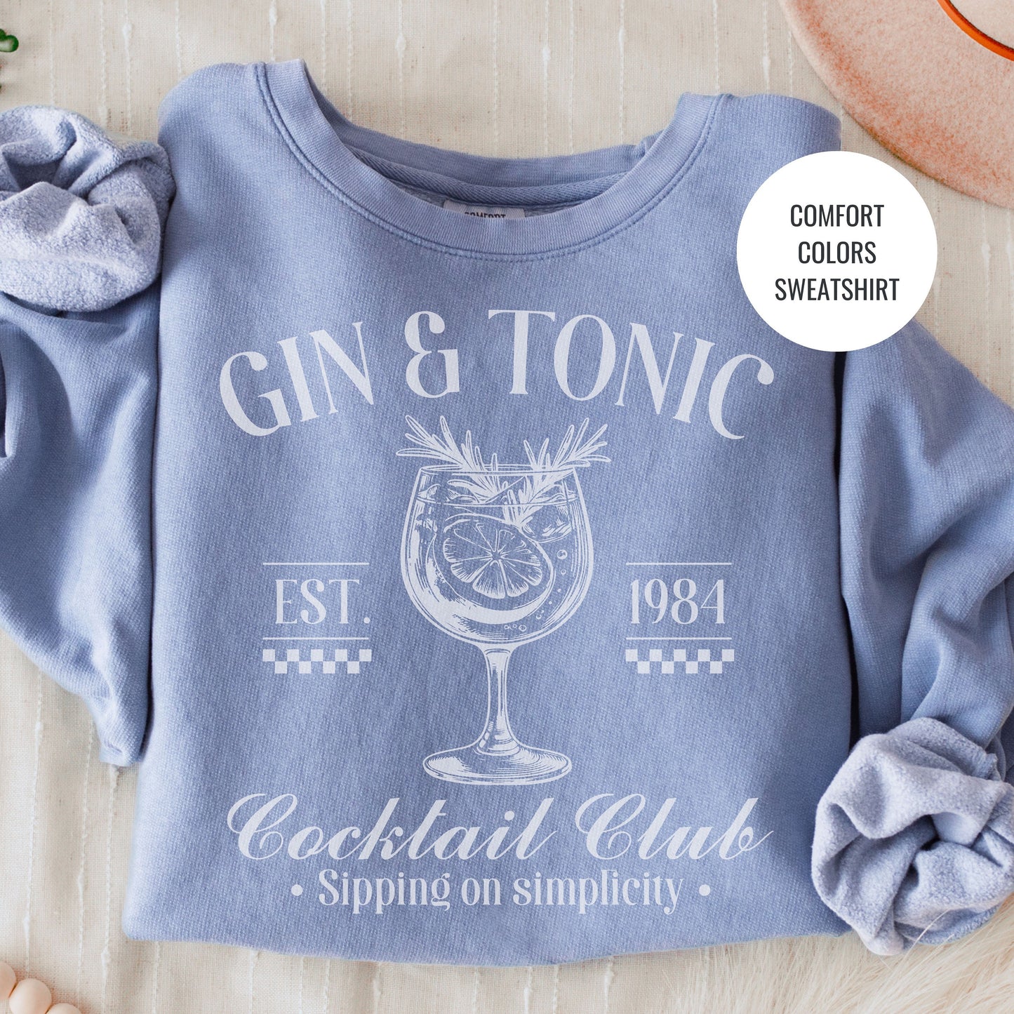 Gin and Tonic Lovers Gift, French 75 Cocktail Sweatshirt, Champagne Cocktail Social Club Shirt, On Cloud 9 Crewneck, Aesthetic Crewneck