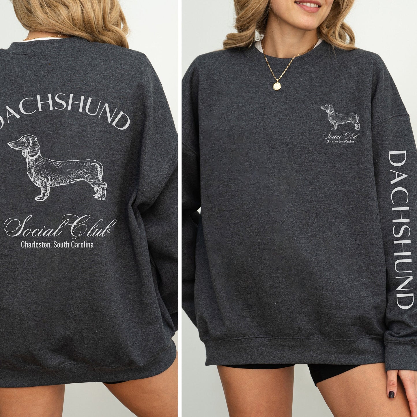 Dachshund Sweatshirt | Dog Grandma Gift | Small Dog Breed Gift | New Dog Shirt for her | Social Club | Trendy Puppy Mom Gifts | Fun Dog Tees