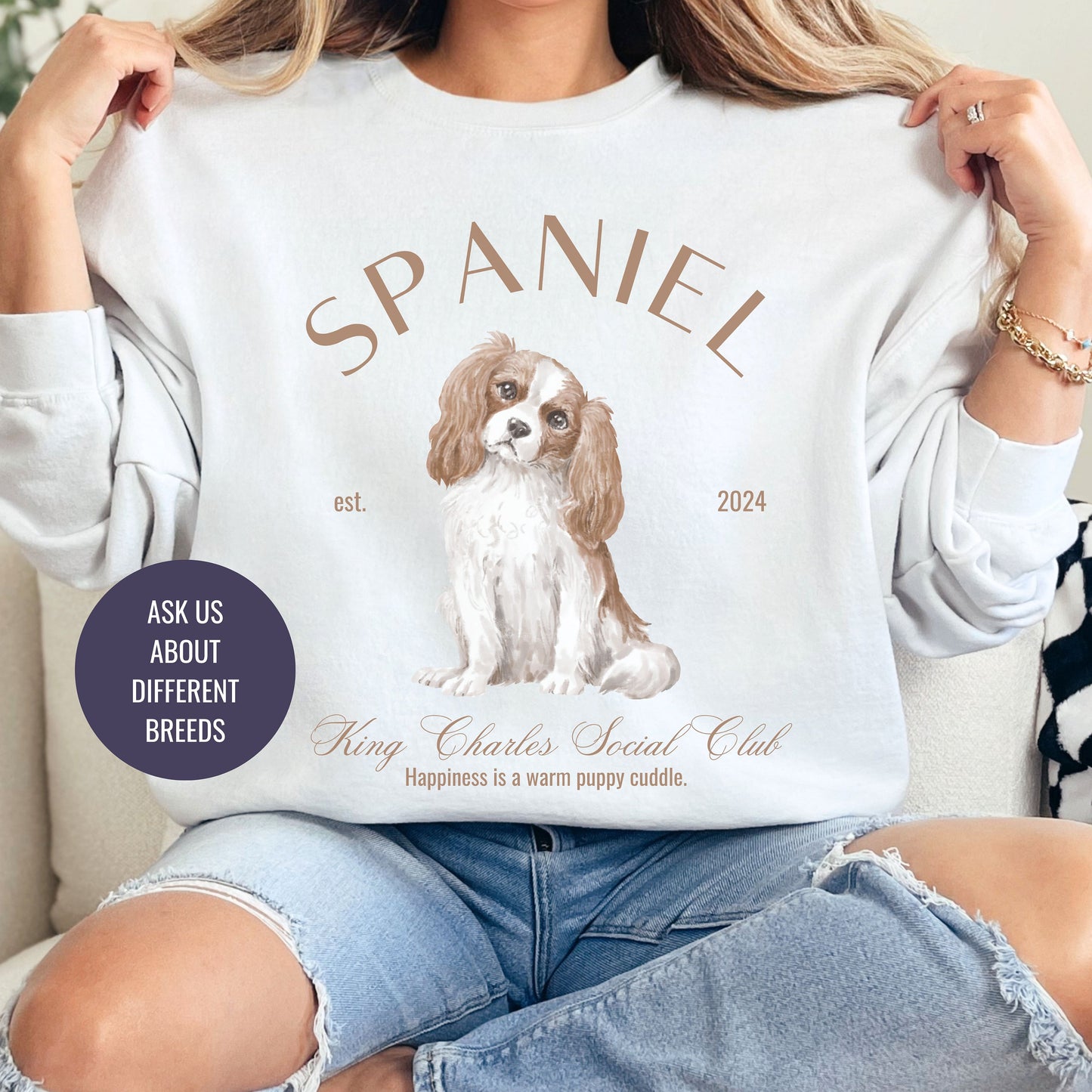 King Charles Spaniel Sweatshirt | Dog Grandma Gift | Small Dog Breed | Dog Shirt for her | Social Club | Trendy Puppy Mom Gift | Fun Dog Tee