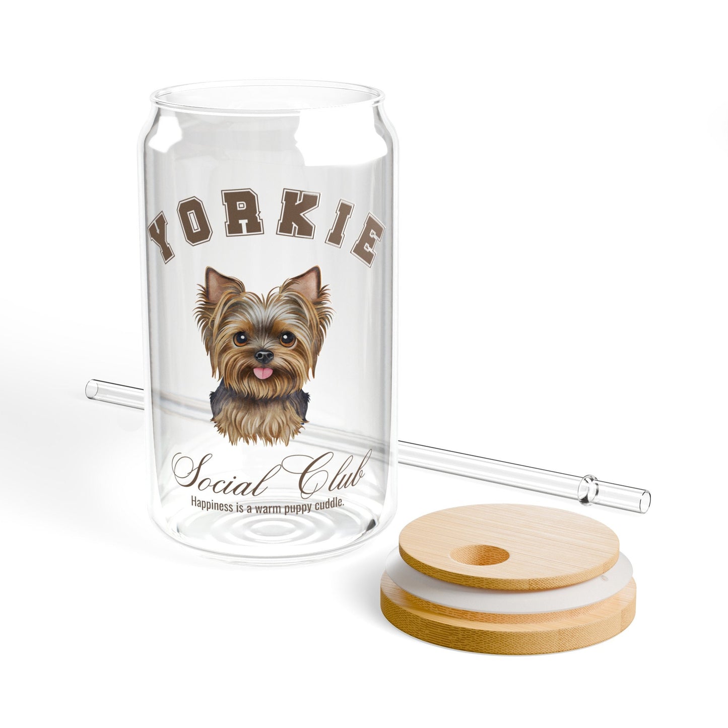 Yorkie Cup | Small Dog Breed | Dog Mama Gifts | Grandma Gift | Yorkshire | Birthday Gifts for her | Social Club Glass Can | Fun Dog Mug