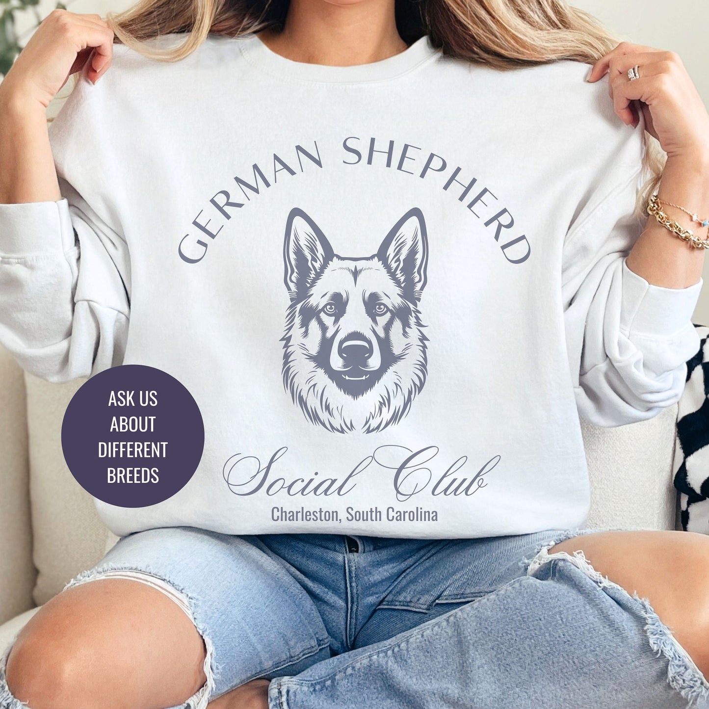 Gernam Shepard Sweatshirt | Dog Grandma Gift | Big Dog Breeds | Dog Shirt for her | Social Club | Trendy Puppy Mom Gift | Fun Dog Tee