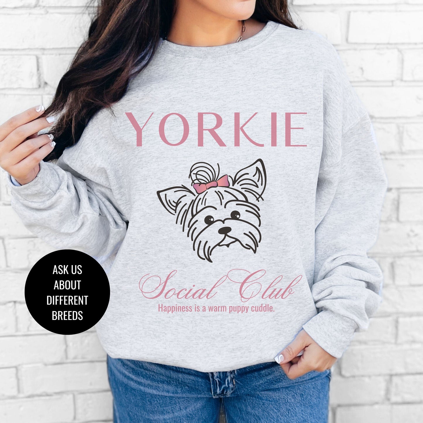 Yorkie Sweatshirt | Dog Grandma Gift | Small Dog Breed | Yorkshire Terrier Shirt for her | Social Club | Trendy Puppy Mom Gift | Fun Dog Tee