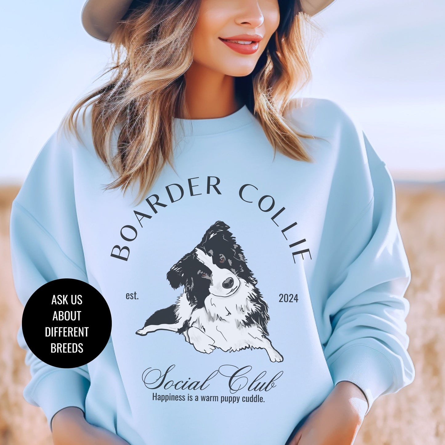 Boarder Collie Sweatshirt | Dog Grandma Gift | Dog Breeds | Hearding Dog Shirt for her | Social Club | Trendy Puppy Mom Gift | Fun Dog Tee