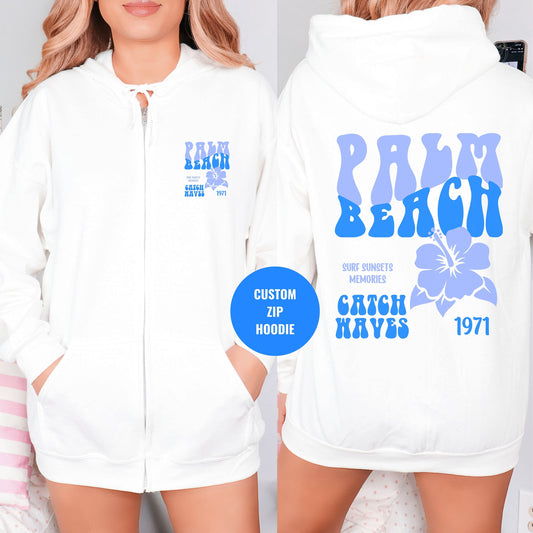 Palm Beach Zip Hoodie, Trendy sweatshirt, Siesta Beach, Matching Family Cruise shirt, Coconut Girl Aesthetic, Oversized Ocean Beach Crewneck