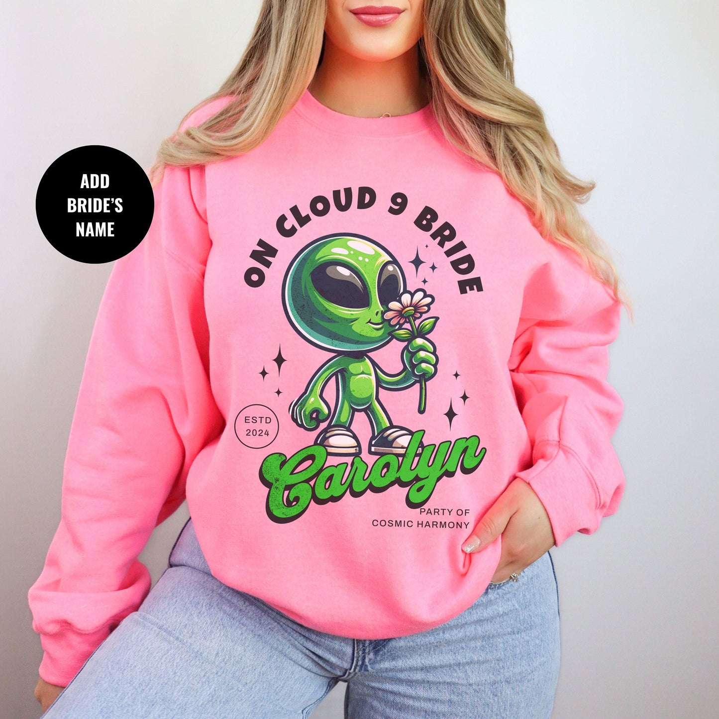 Cosmic Bride Sweatshirt | Alien Crewneck | Retro Custom shirt for Girl Trip | Cute Bride Name Sweatshirt | Bachelorette Shirt for Bridesmaid