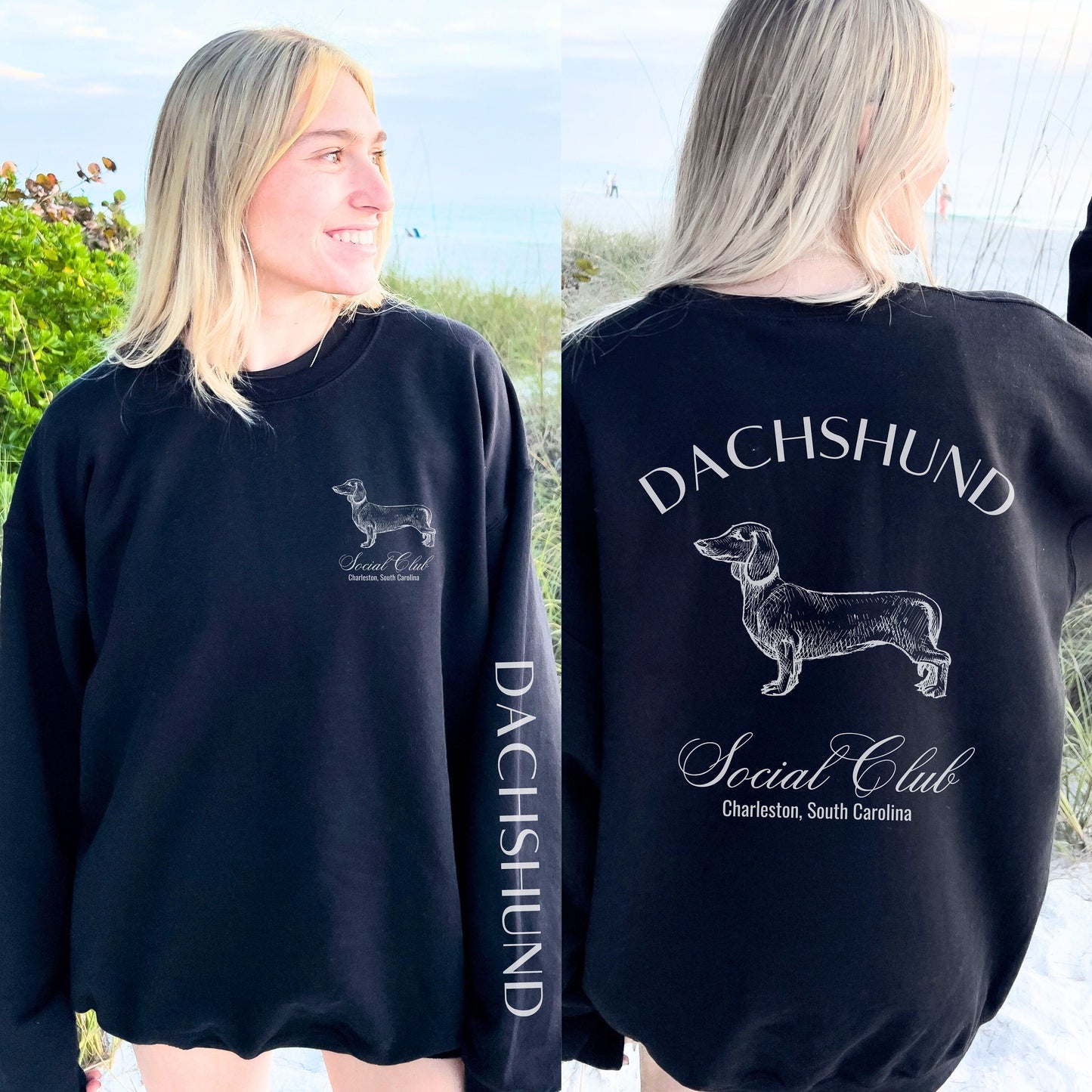 Dachshund Sweatshirt | Dog Grandma Gift | Small Dog Breed Gift | New Dog Shirt for her | Social Club | Trendy Puppy Mom Gifts | Fun Dog Tees