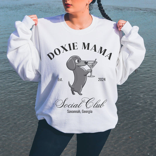 Doxie Sweatshirt | Dachshund Grandma Gifts | Small Dog Breed Crewneck | New Dog Shirt | Social Club Shirt | Doxie Mama Gift | Martini Shirt