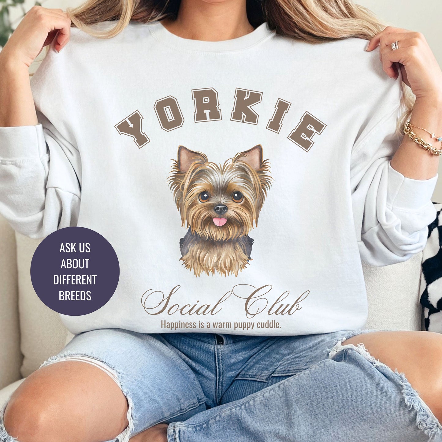 Yorkshire Terrier Sweatshirt | Dog Grandma Gift | Small Dog Breed | Yorkie Shirt for her | Social Club | Trendy Puppy Mom Gift | Fun Dog Tee