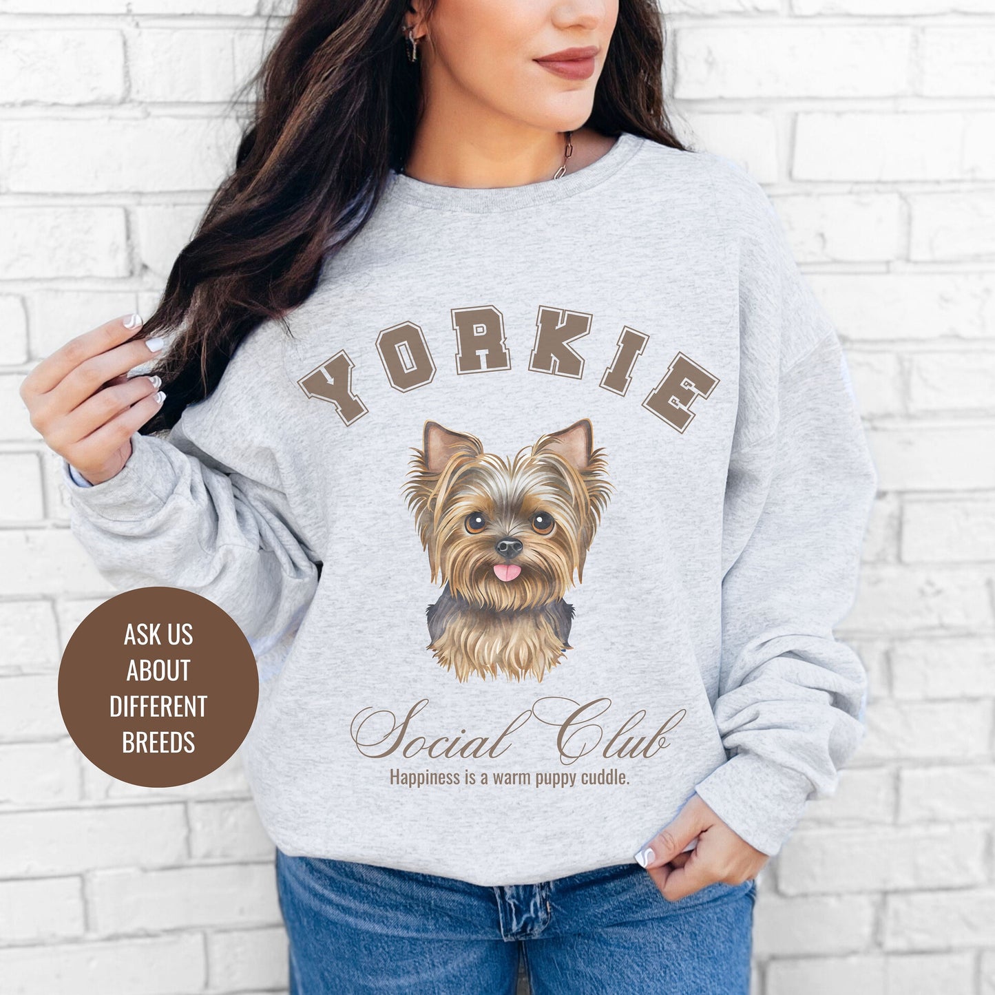 Yorkshire Terrier Sweatshirt | Dog Grandma Gift | Small Dog Breed | Yorkie Shirt for her | Social Club | Trendy Puppy Mom Gift | Fun Dog Tee