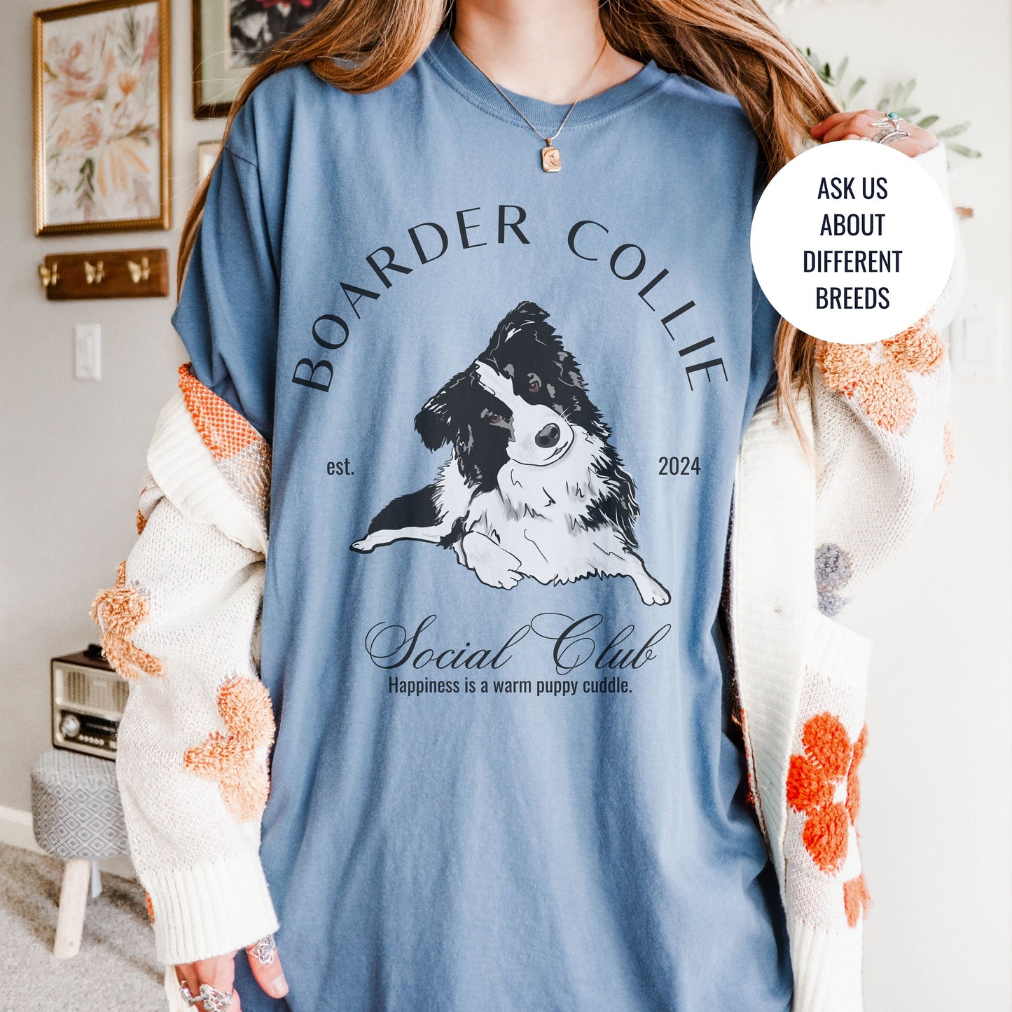 Boarder Collie Shirt | Dog Mama T-shirt | Dog Grandma Gift | Birthday Gift for her | Social Club Shirt | Big Dog Breed | Fun Dog T-Shirt