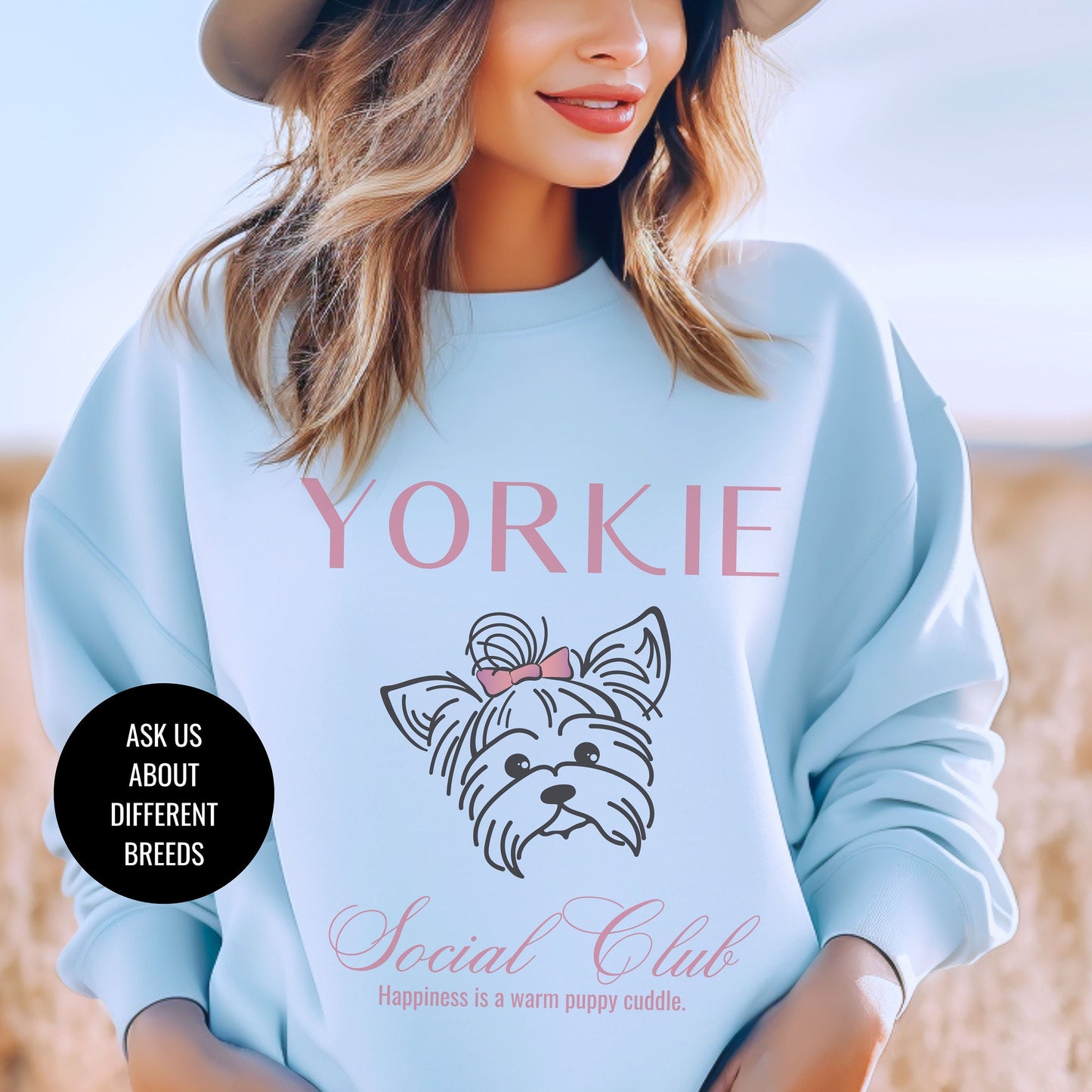 Yorkie Sweatshirt | Dog Grandma Gift | Small Dog Breed | Yorkshire Terrier Shirt for her | Social Club | Trendy Puppy Mom Gift | Fun Dog Tee