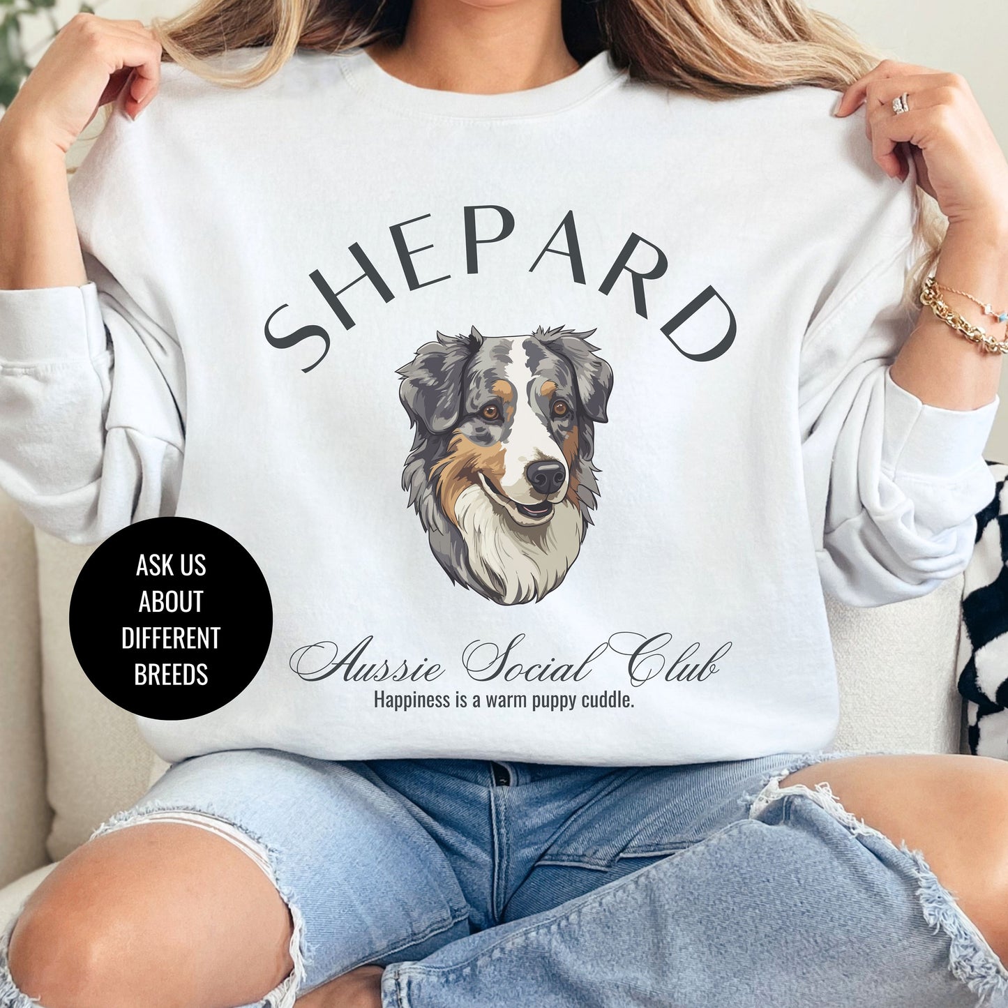 Australian Shepard Sweatshirt | Dog Grandma Gift | Dog Breeds | Heard Dog Shirt for her | Social Club | Trendy Puppy Mom Gift | Fun Dog Tee