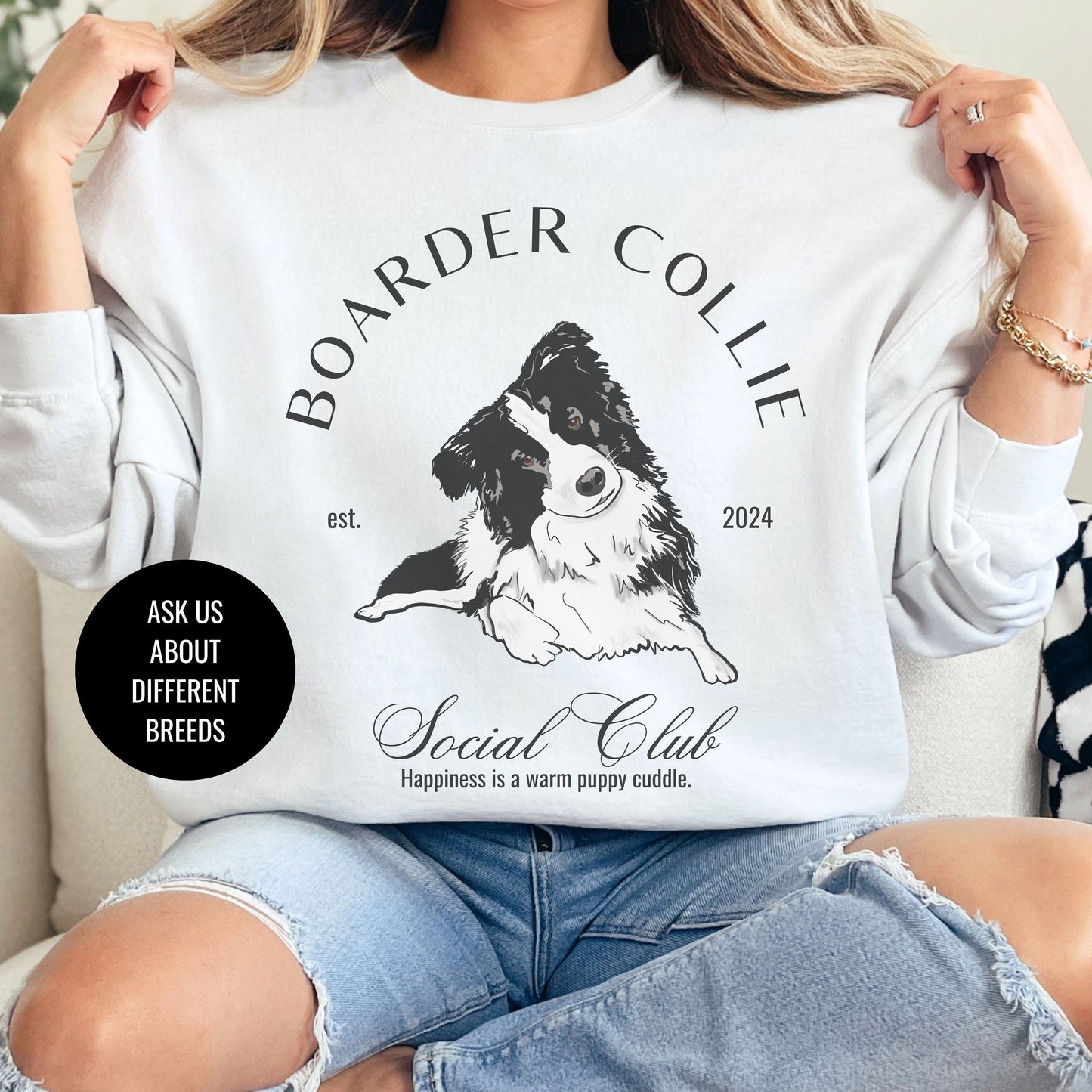 Boarder Collie Sweatshirt | Dog Grandma Gift | Dog Breeds | Hearding Dog Shirt for her | Social Club | Trendy Puppy Mom Gift | Fun Dog Tee