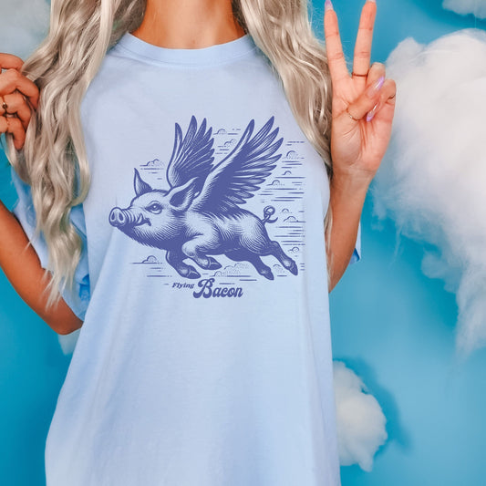 Flying Pig Shirt, Vintage Piggy T Shirt, Support Your Local Famers Gift, Graphic T-Shirt, Retro Unisex Adult T Shirt, Nostalgia T Shirt