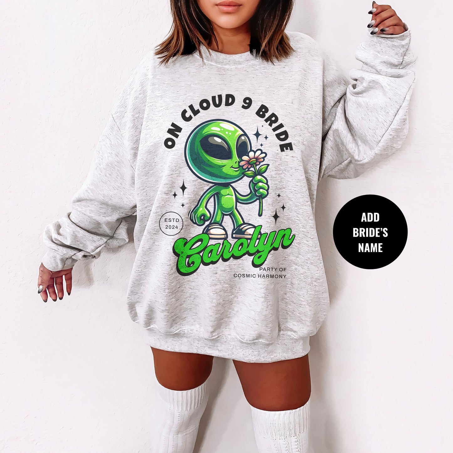 Cosmic Bride Sweatshirt | Alien Crewneck | Retro Custom shirt for Girl Trip | Cute Bride Name Sweatshirt | Bachelorette Shirt for Bridesmaid