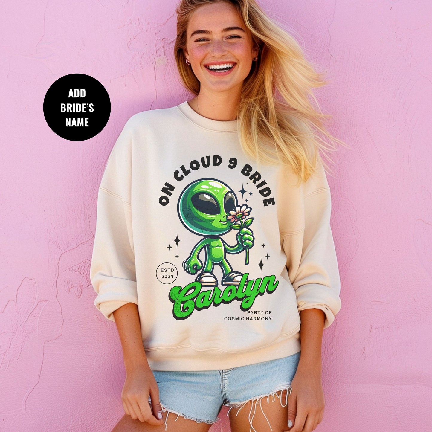 Cosmic Bride Sweatshirt | Alien Crewneck | Retro Custom shirt for Girl Trip | Cute Bride Name Sweatshirt | Bachelorette Shirt for Bridesmaid