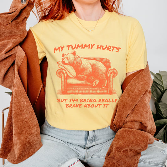 My tummy hurts T Shirt, Bear Graphic T-Shirt, Trash can gang, Retro Unisex Adult T Shirt, Nostalgia T Shirt, Relaxed Cotton Tees