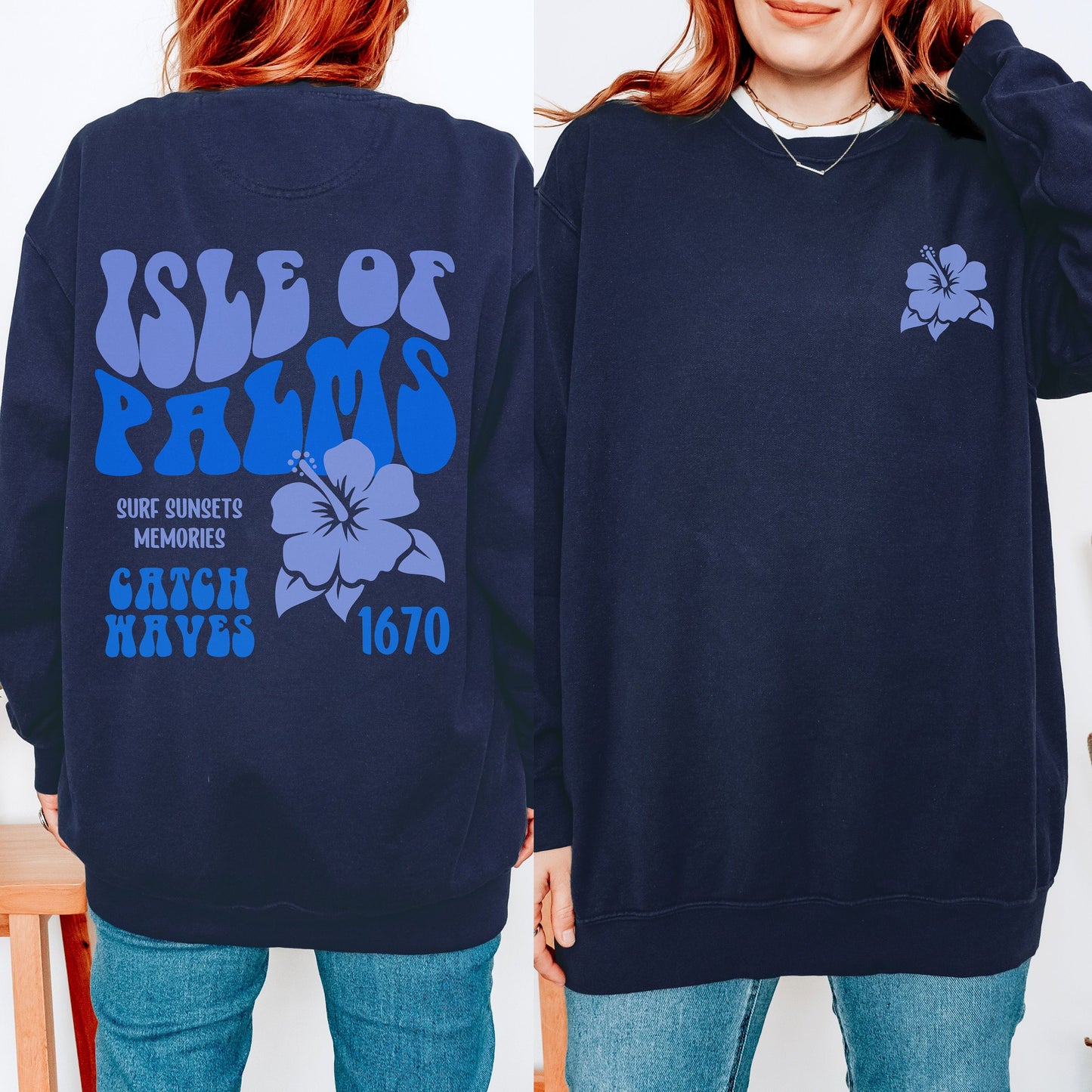 CUSTOM Isle of Palms Sweatshirt, Trendy Beach Sweater, Comfort Colors, Matching Family Vacation Gift Cruise Crew, South Carolina Beaches